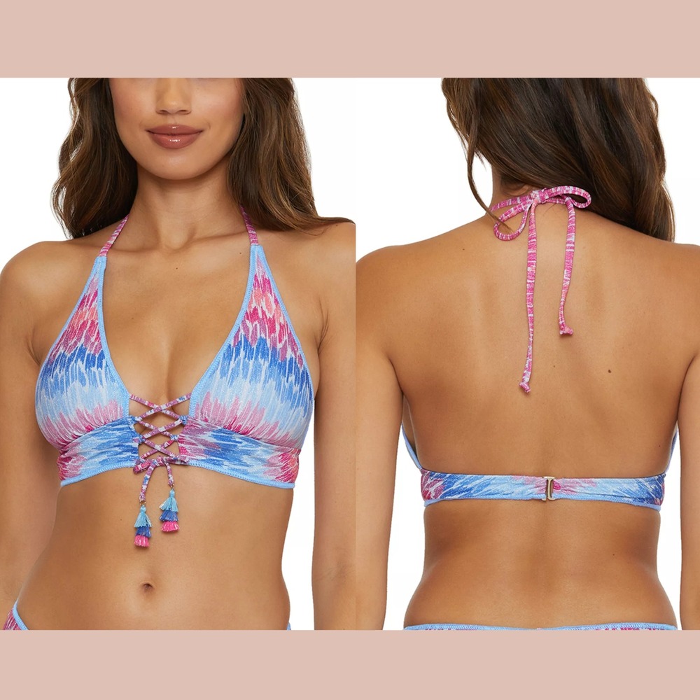 NWT $88 Becca [ Medium‎ ] Joshua Tree Glitter Halter Bikini Top Blue Pink #T1977